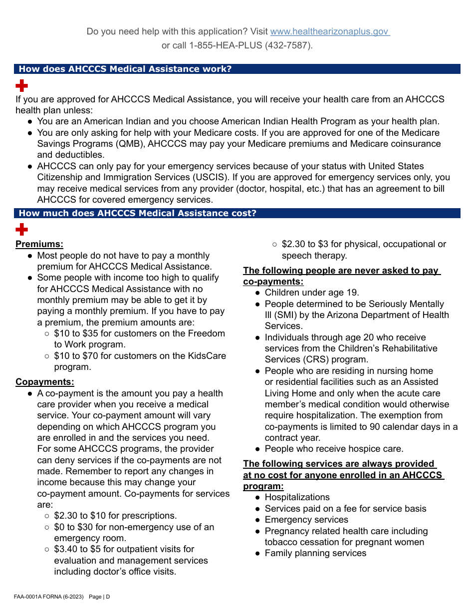 Form FAA-0001A Application for Benefits - Arizona, Page 4