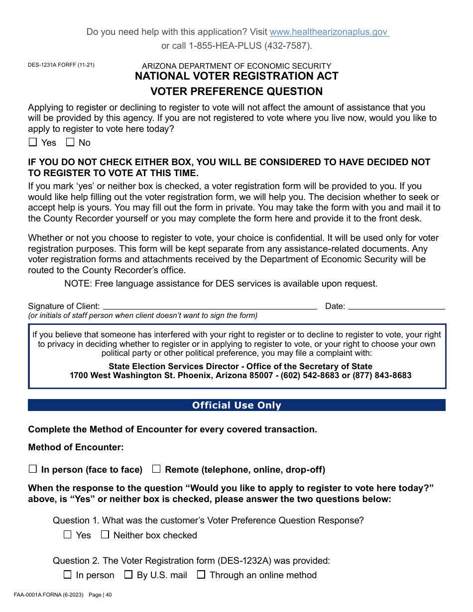 Form FAA-0001A Application for Benefits - Arizona, Page 50