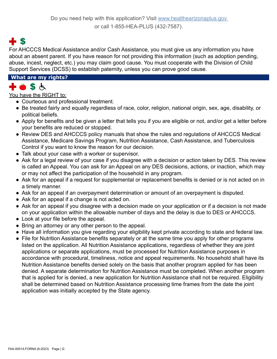 Form FAA-0001A Application for Benefits - Arizona, Page 7