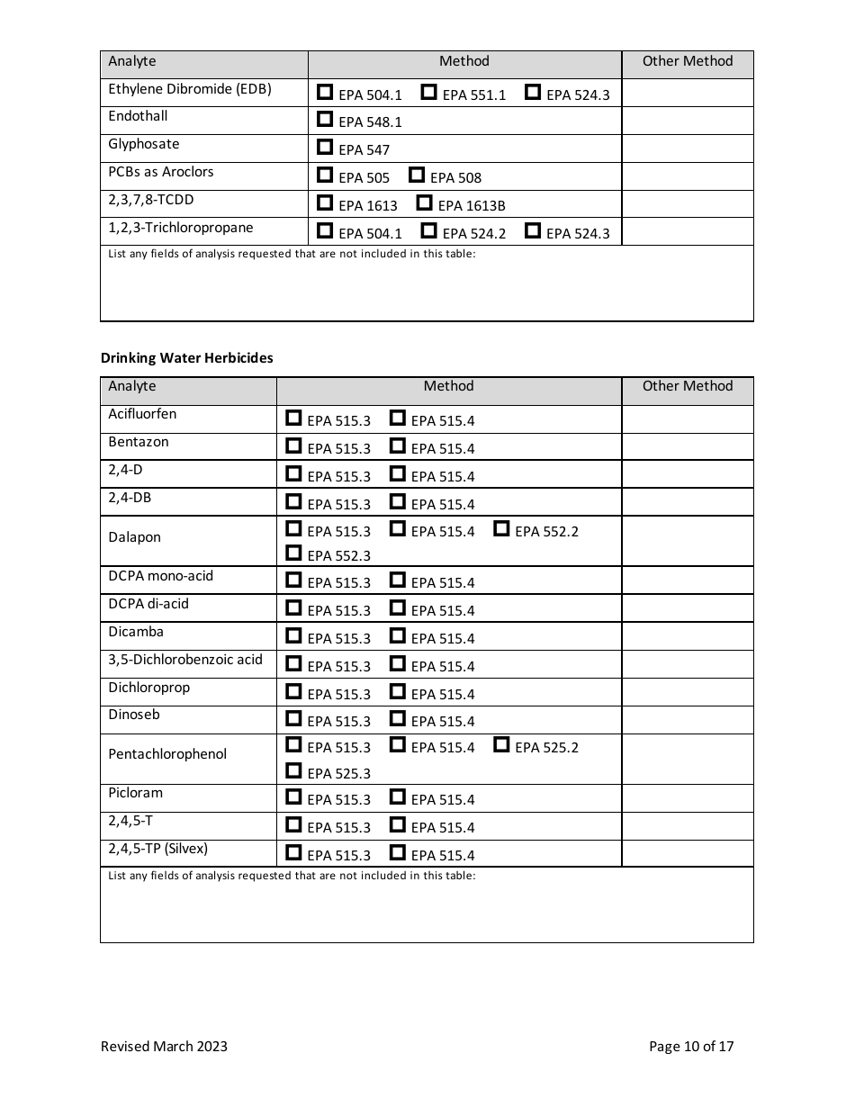 Application for Certification of Drinking Water Laboratories - Vermont, Page 10
