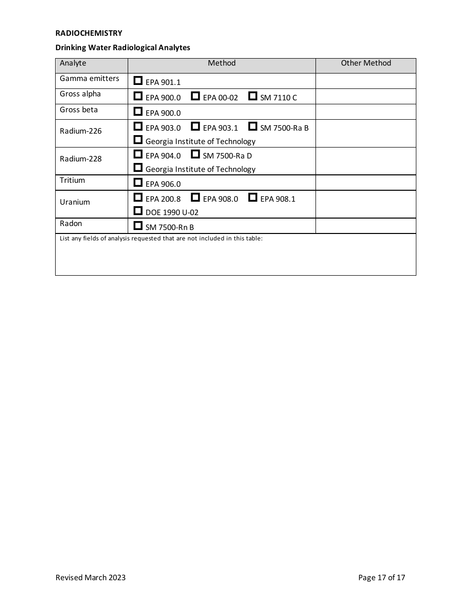 Application for Certification of Drinking Water Laboratories - Vermont, Page 17