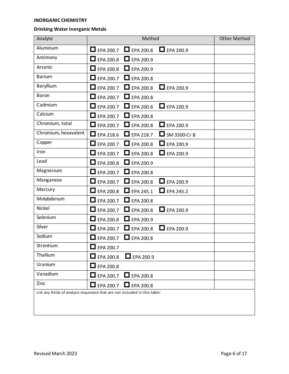 Application for Certification of Drinking Water Laboratories - Vermont, Page 6