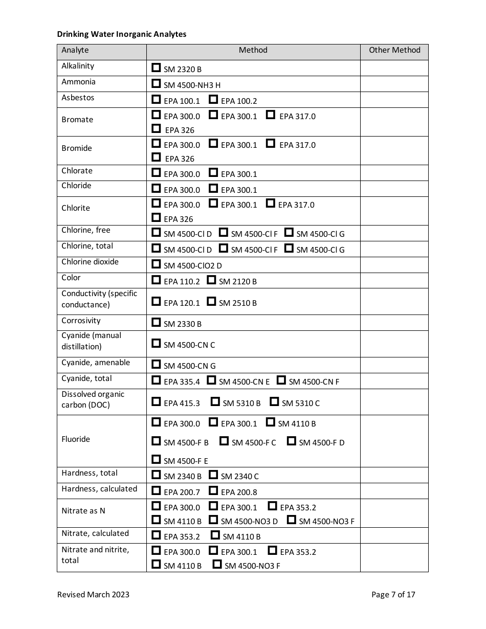 Application for Certification of Drinking Water Laboratories - Vermont, Page 7