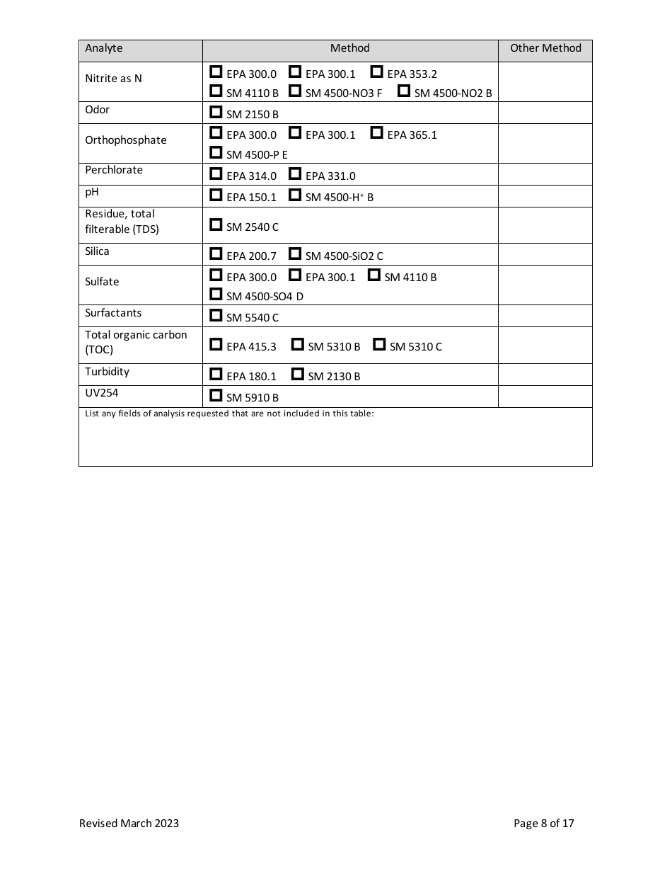 Application for Certification of Drinking Water Laboratories - Vermont, Page 8