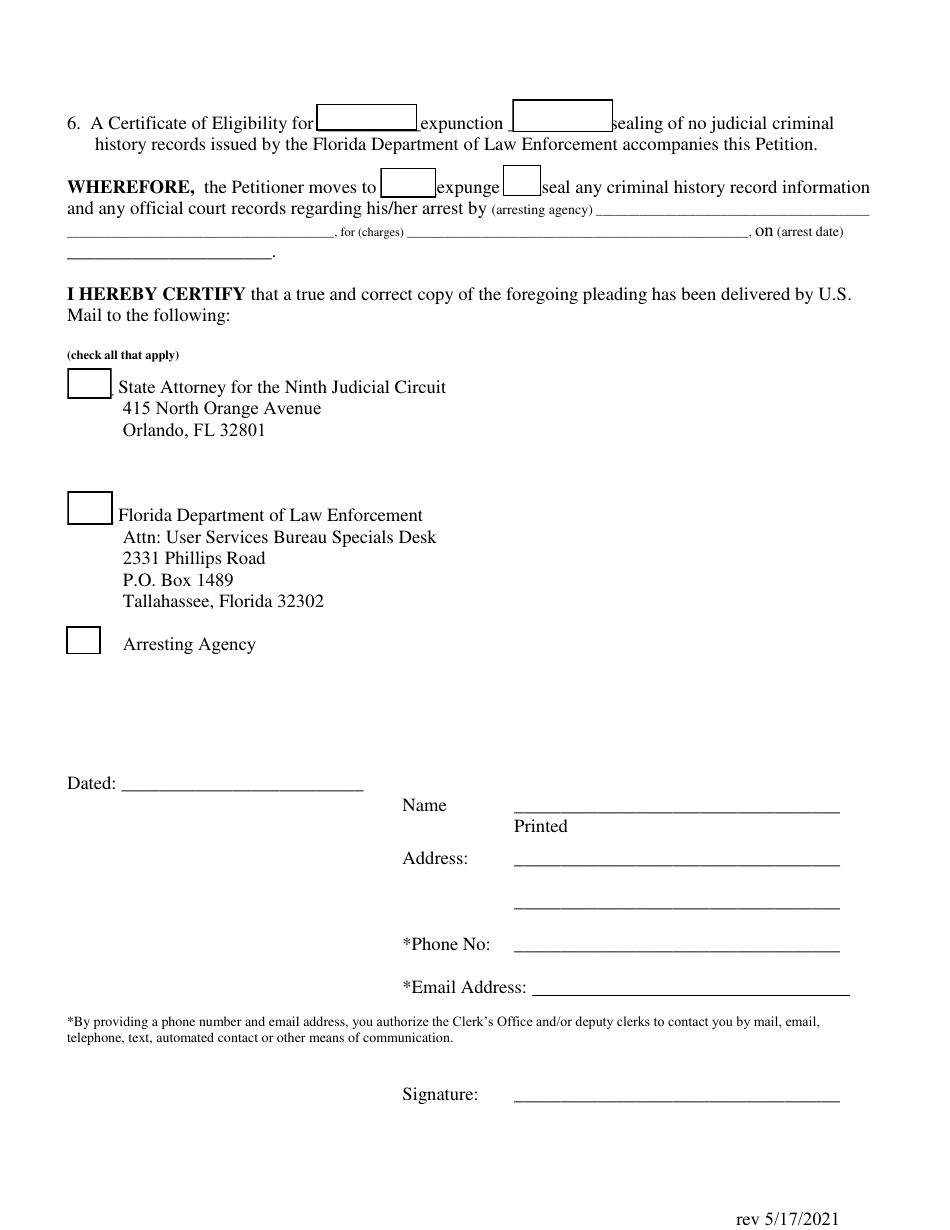 Petition to Expunge or Seal Criminal Record - Orange County, Florida, Page 3