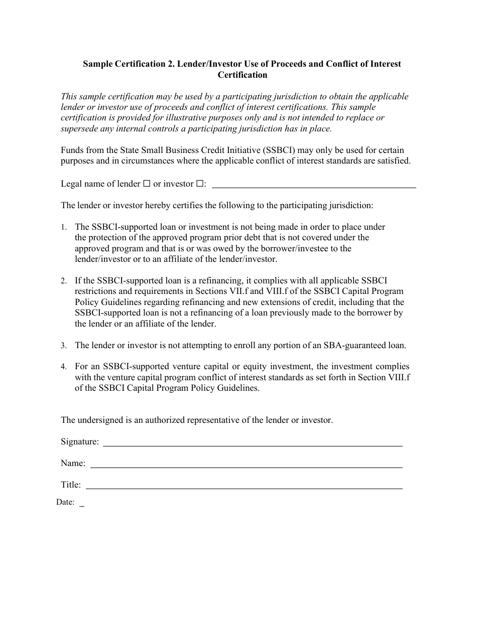 Lender / Investor Use of Proceeds and Conflict of Interest Certification - Minnesota, Page 1