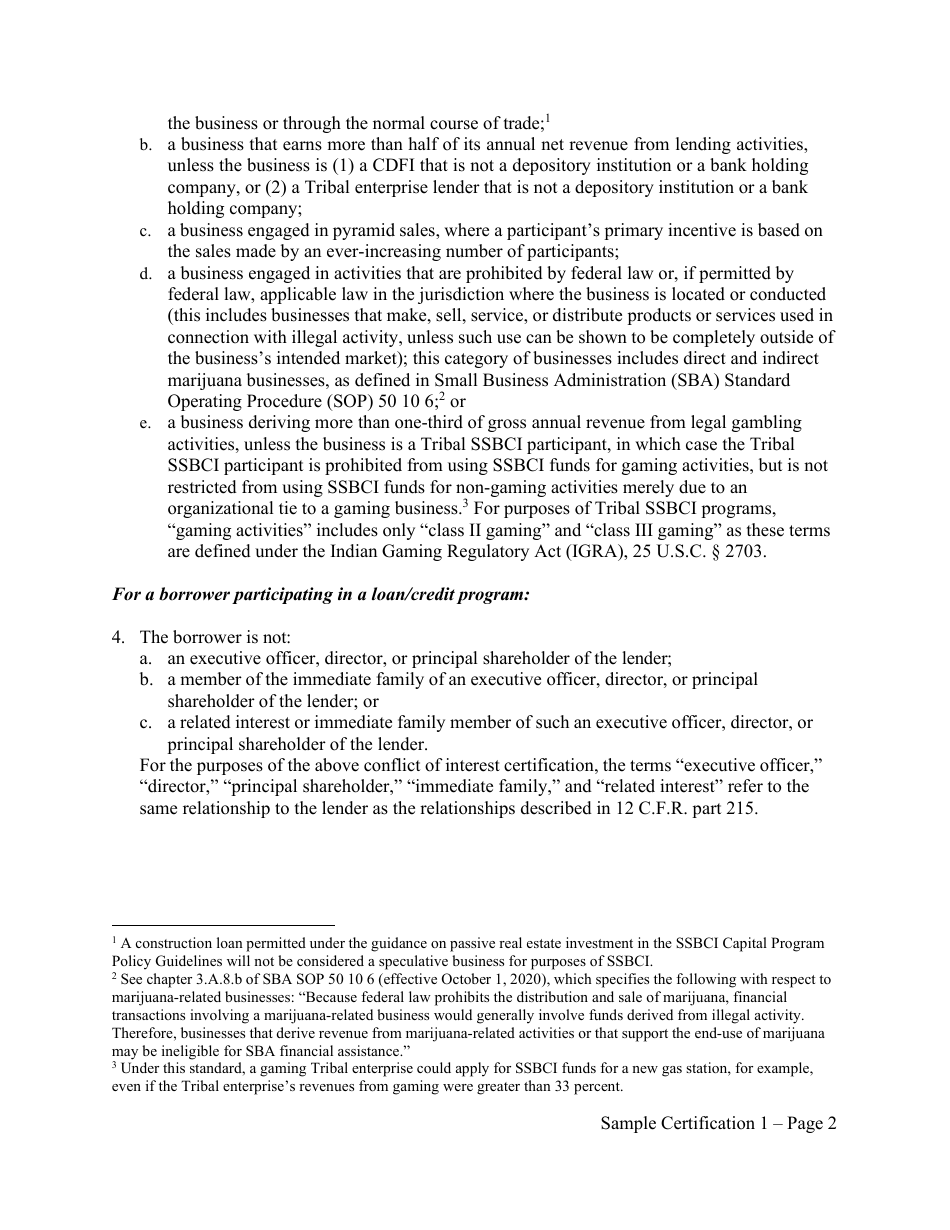 Borrower / Investee Use of Proceeds and Conflict of Interest Certification - Sample Certification - Minnesota, Page 2