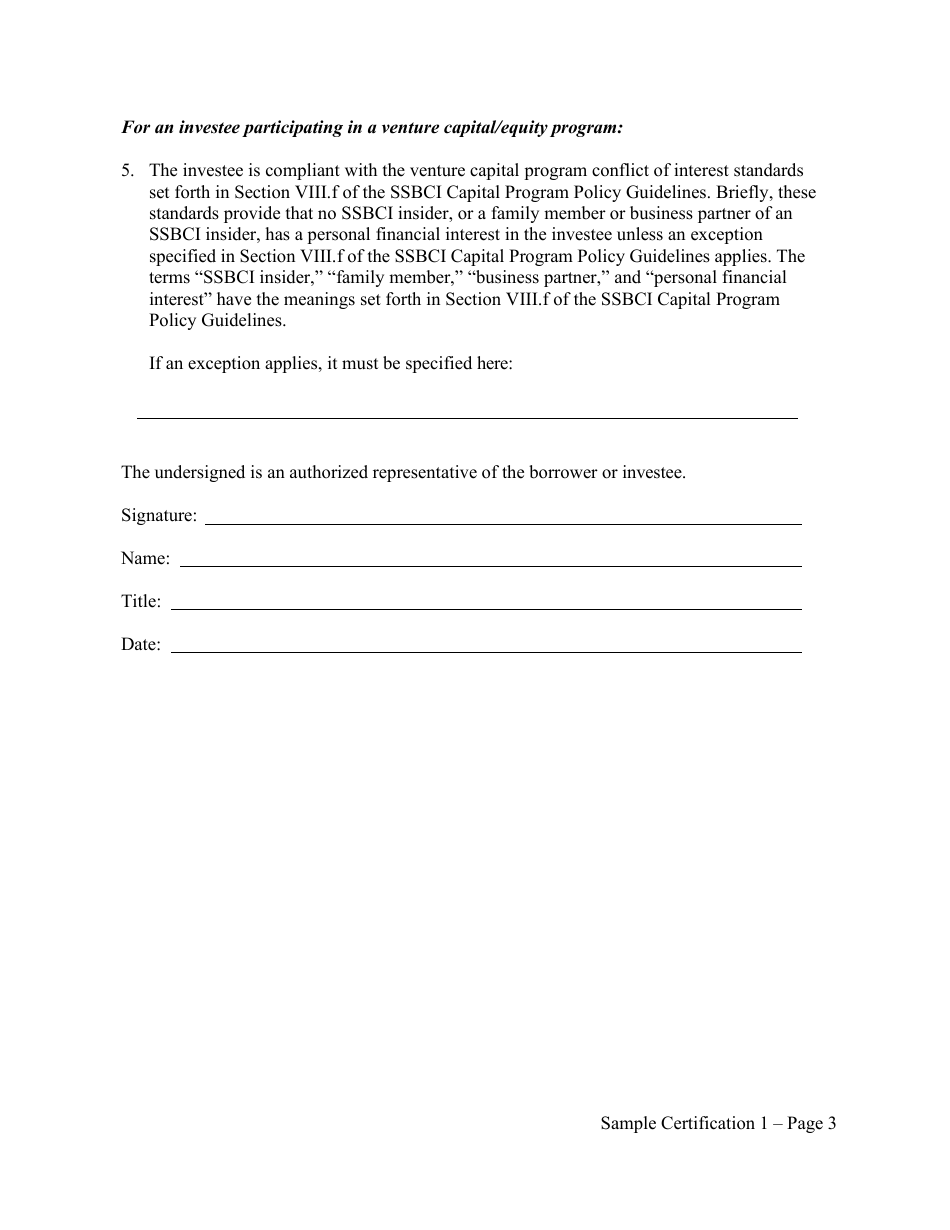 Borrower / Investee Use of Proceeds and Conflict of Interest Certification - Sample Certification - Minnesota, Page 3