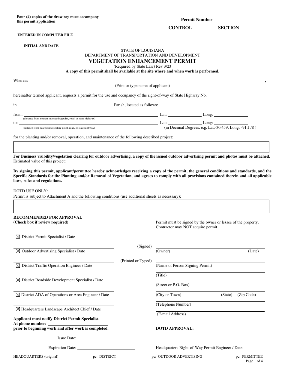 Vegetation Enhancement Permit - Louisiana, Page 1