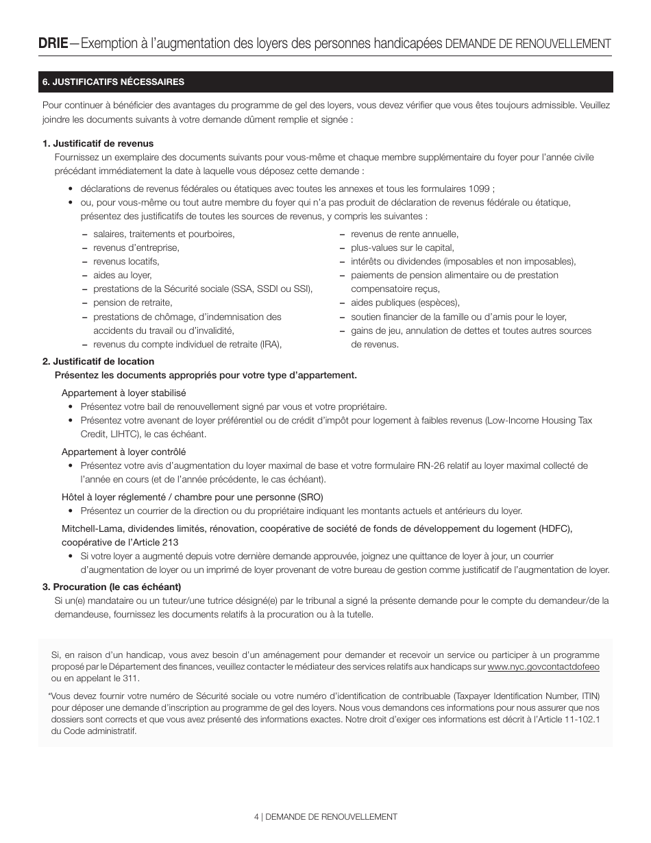 Disability Rent Increase Exemption Renewal Application - New York City (French), Page 4