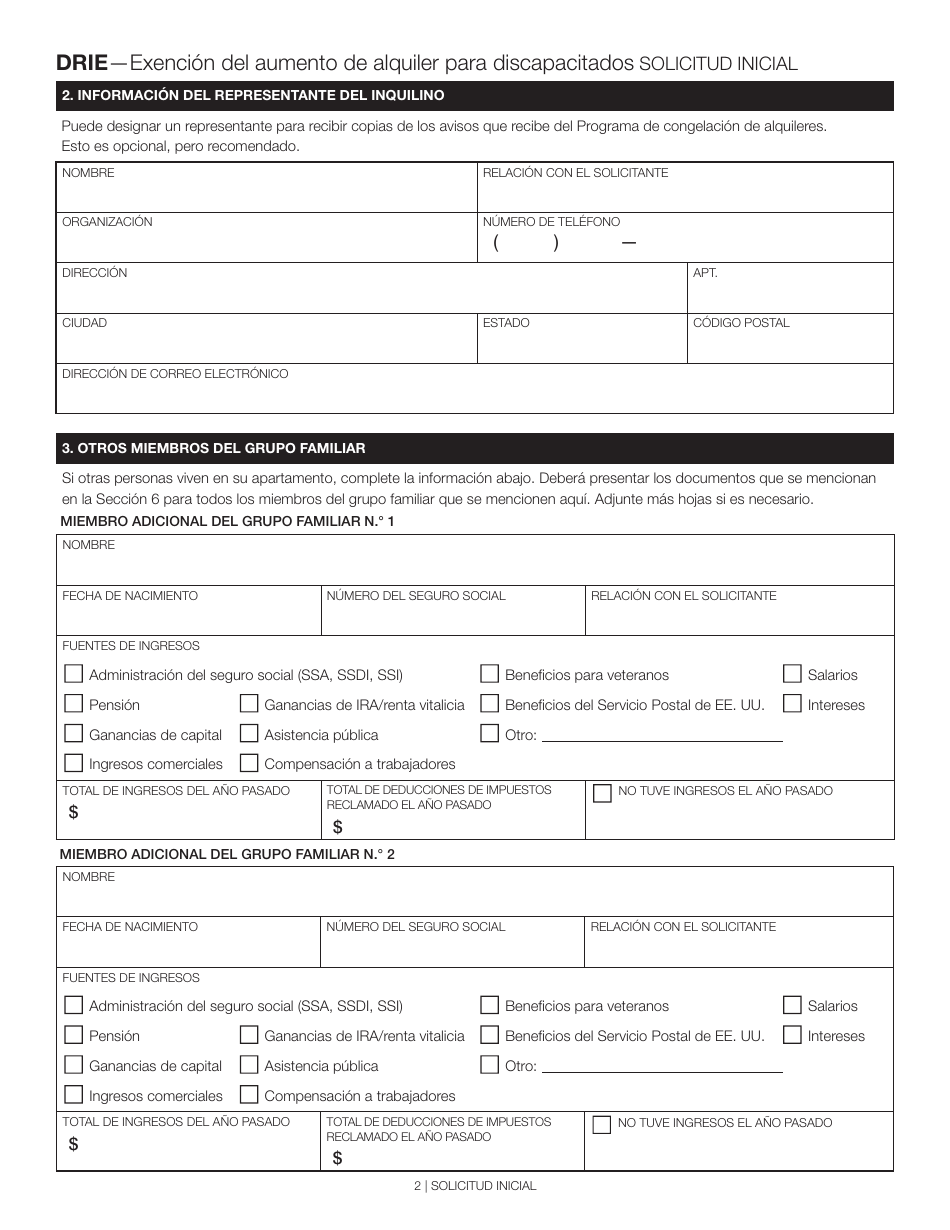 Exencion Del Aumento De Alquiler Para Discapacitados Solicitud Inicial - New York City (Spanish), Page 2