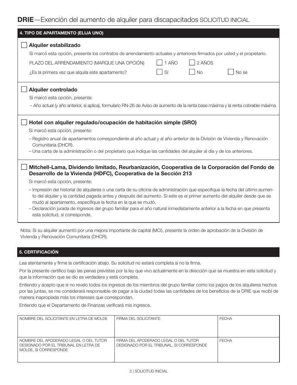 Exencion Del Aumento De Alquiler Para Discapacitados Solicitud Inicial - New York City (Spanish), Page 3