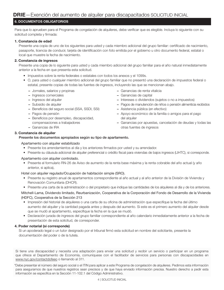 Exencion Del Aumento De Alquiler Para Discapacitados Solicitud Inicial - New York City (Spanish), Page 4