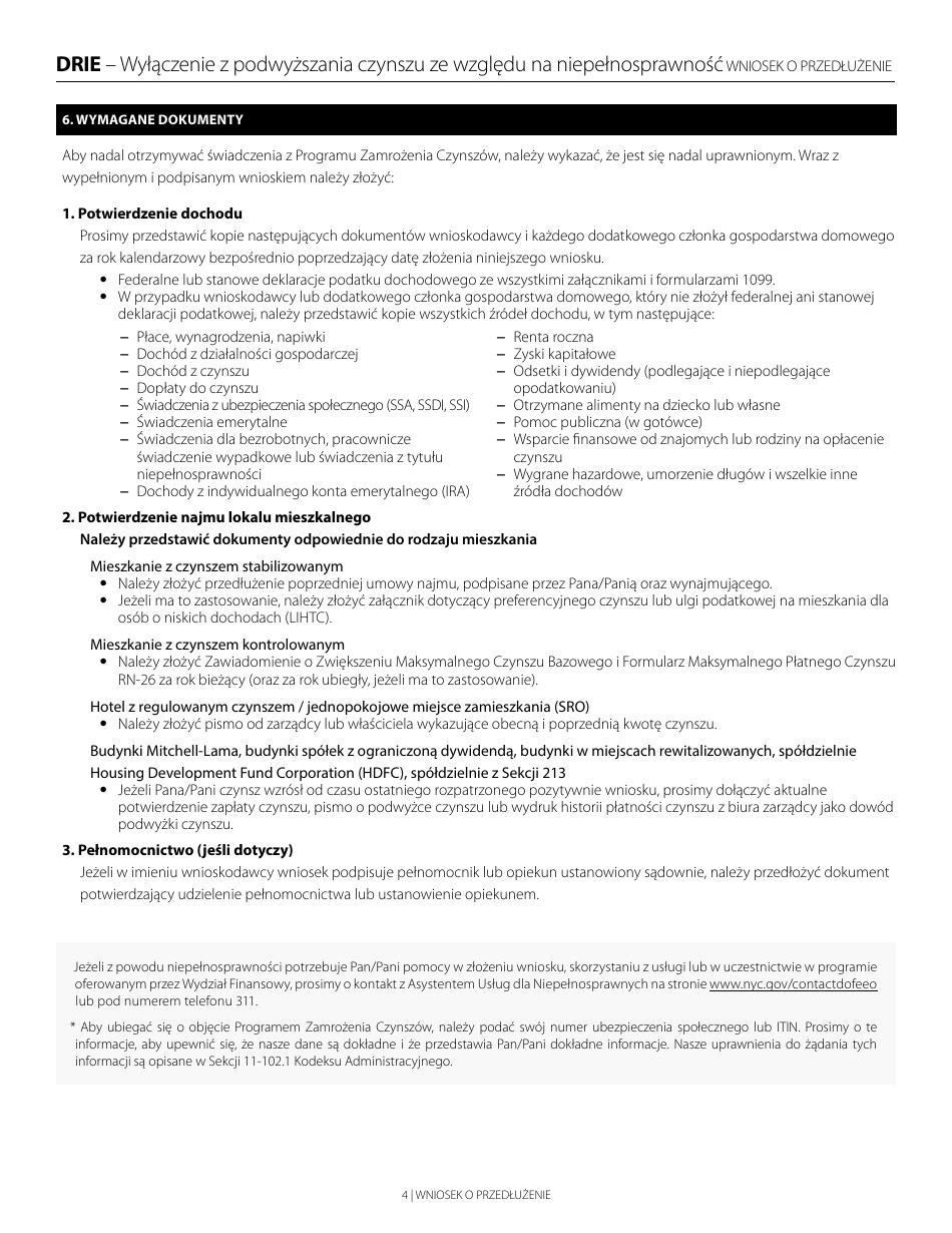 Disability Rent Increase Exemption Renewal Application - New York City (Polish), Page 4