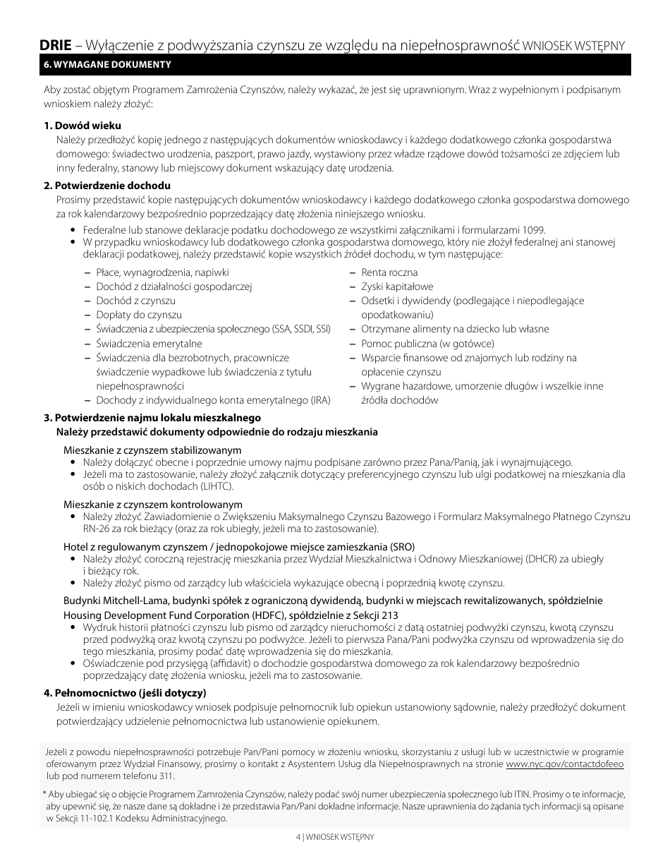 Disability Rent Increase Exemption Initial Application - New York City (Polish), Page 4