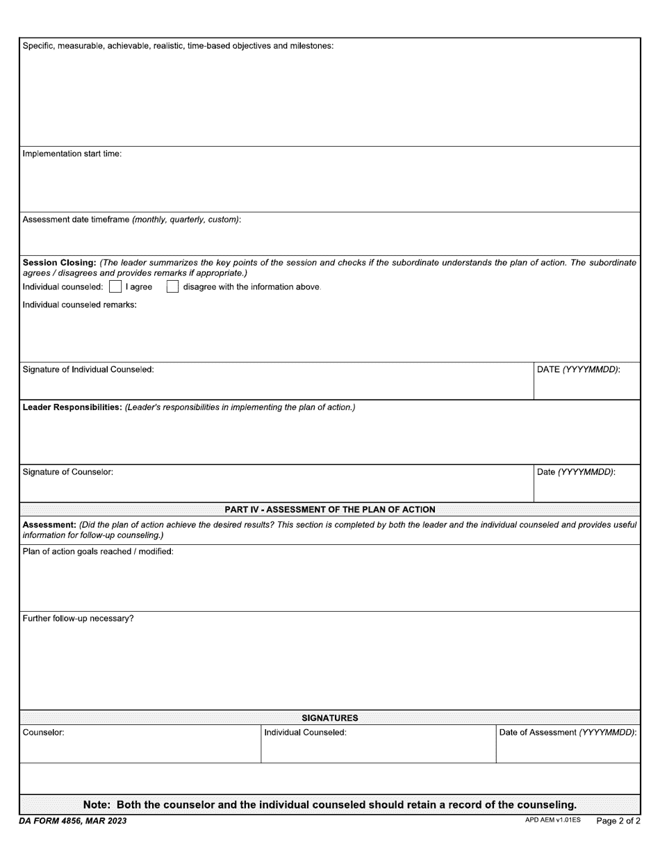 DA Form 4856 Download Fillable PDF or Fill Online Developmental