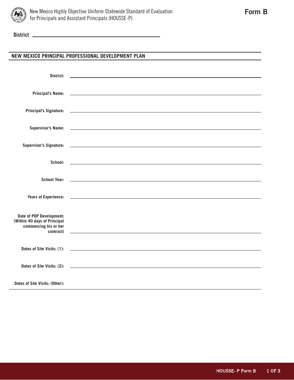 Form B New Mexico Principal Professional Development Plan - New Mexico, Page 1