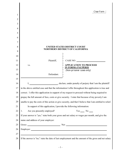 Application to Proceed in Forma Pauperis (Non-prisoner Cases Only) - California Download Pdf