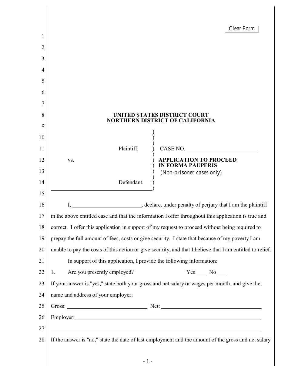Application to Proceed in Forma Pauperis (Non-prisoner Cases Only) - California, Page 1