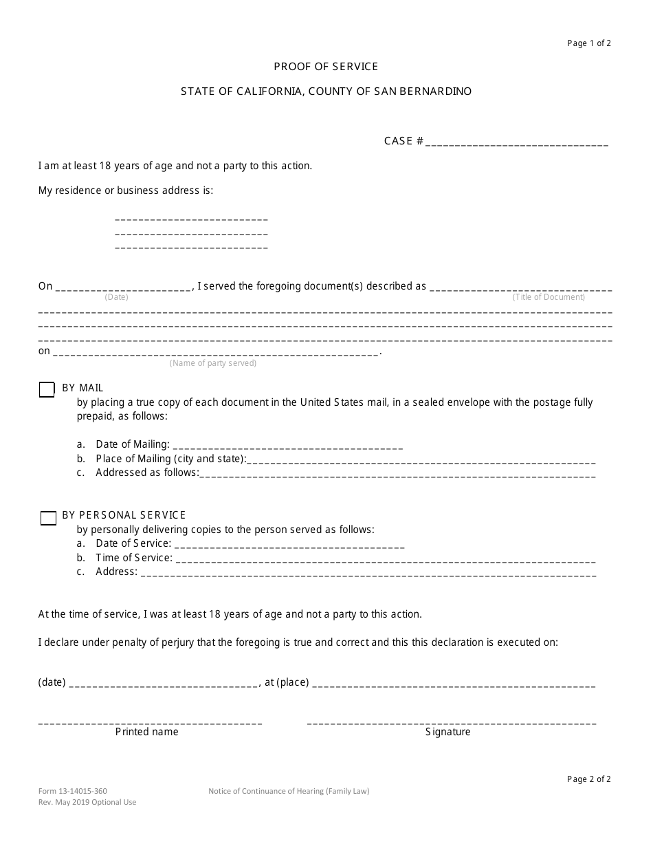 Form 13-14015-360 Notice of Continuance of Hearing - County of San Bernardino, California, Page 2