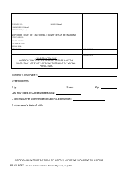Document preview: Form 13-14524-360 Notification to Registrar of Voters and the Secretary of State of Reinstatement of Voting Privileges - County of San Bernardino, California