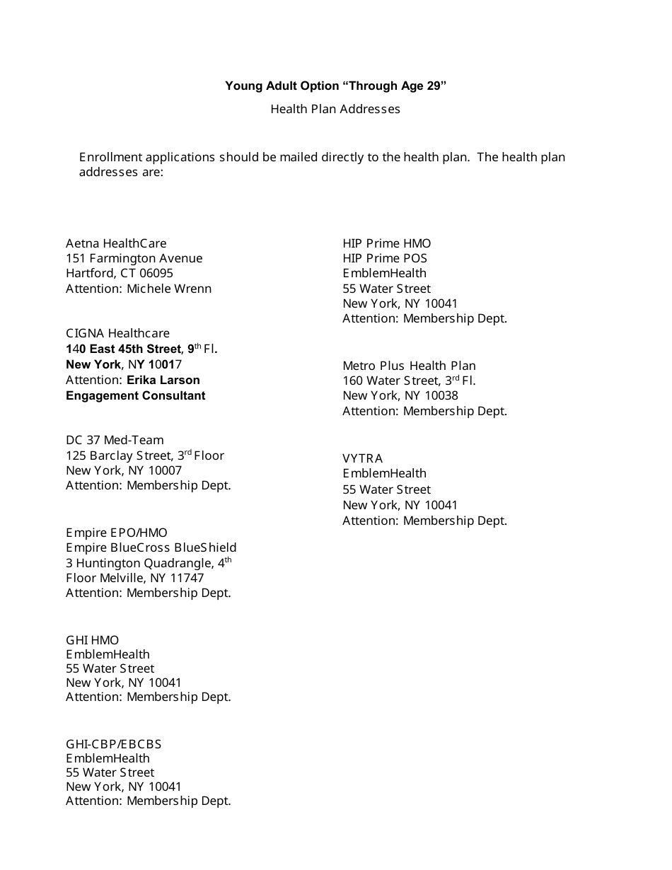Young Adult Option Through Age 29 - Health Benefits Program - New York City, Page 3