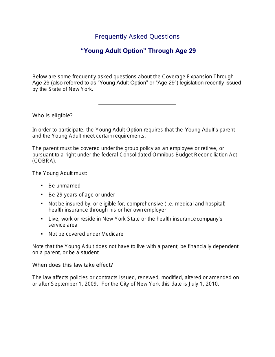 Young Adult Option Through Age 29 - Health Benefits Program - New York City, Page 5