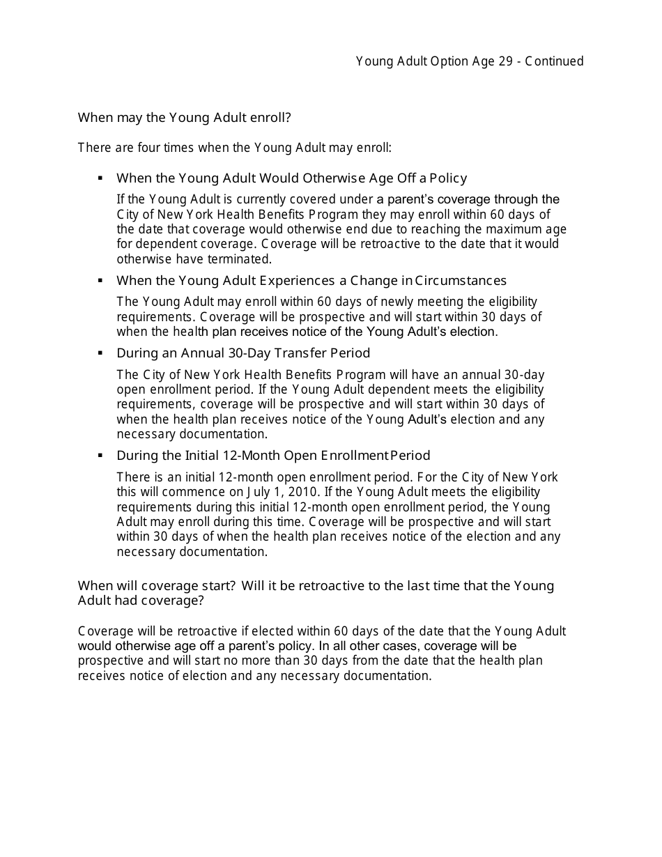 Young Adult Option Through Age 29 - Health Benefits Program - New York City, Page 6