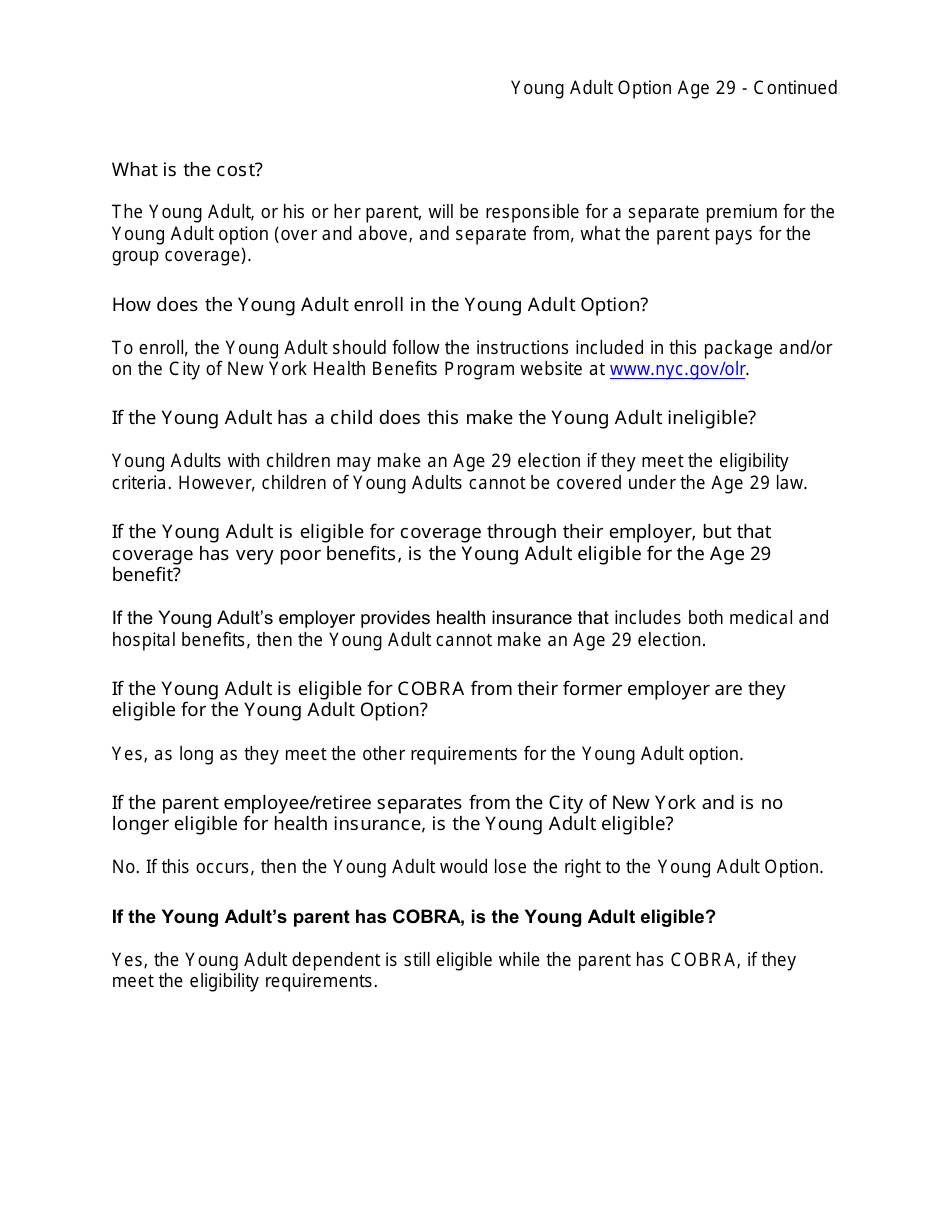 Young Adult Option Through Age 29 - Health Benefits Program - New York City, Page 7