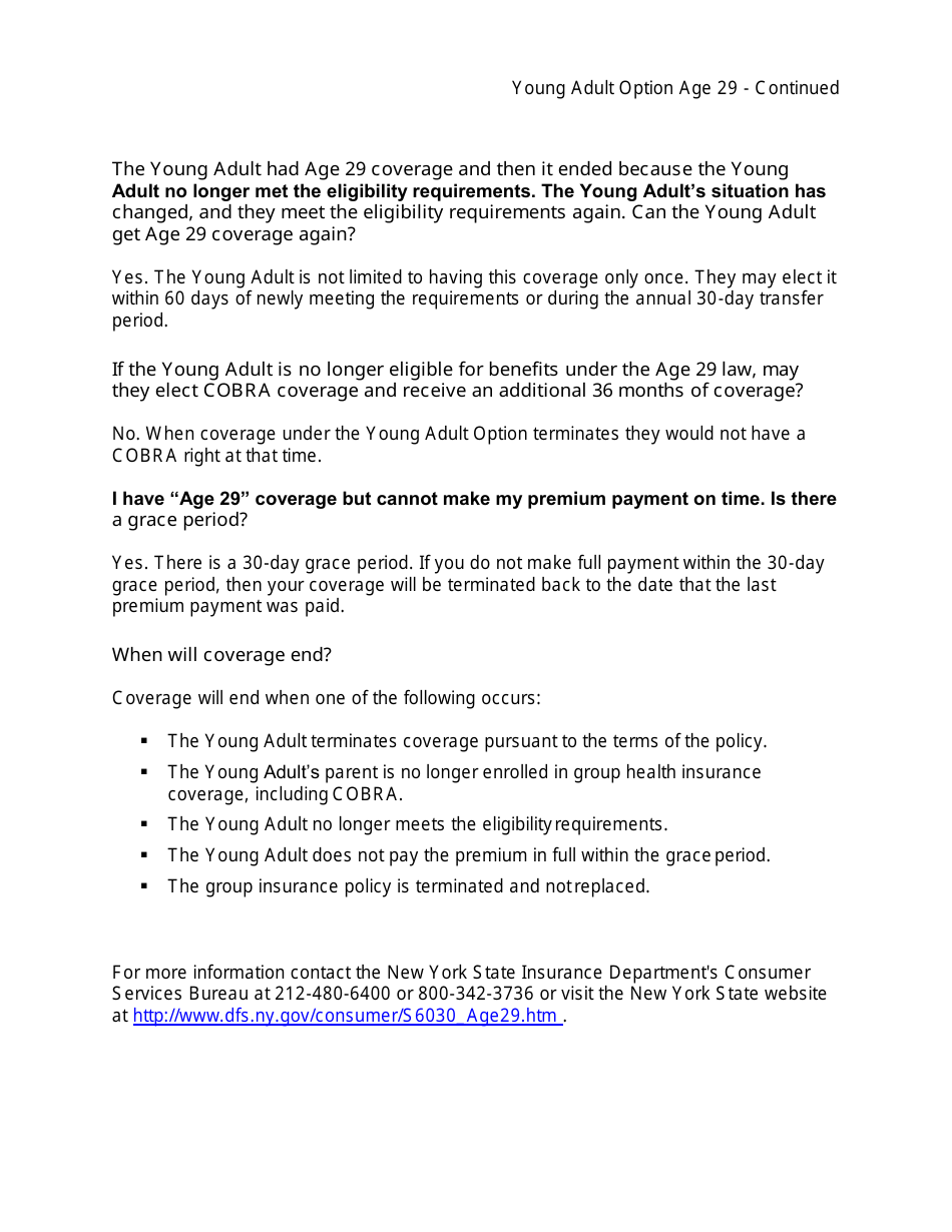 Young Adult Option Through Age 29 - Health Benefits Program - New York City, Page 8