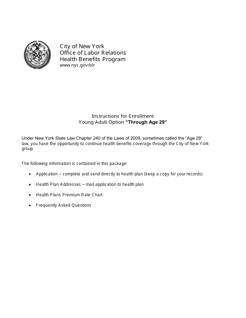 Young Adult Option Through Age 29 - Health Benefits Program - New York City Download Pdf