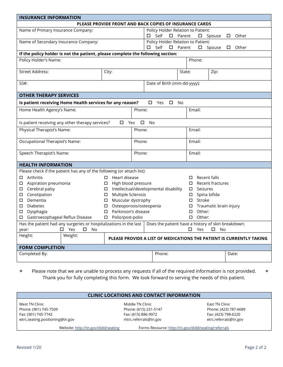 Intake and Medical History Form - Tennessee, Page 2