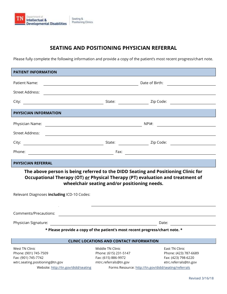 Seating and Positioning Physician Referral - Tennessee, Page 1