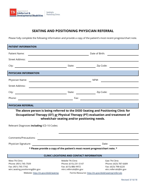Seating and Positioning Physician Referral - Tennessee Download Pdf