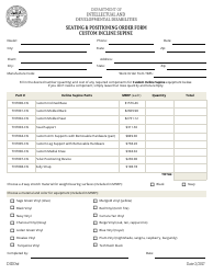 Document preview: Seating and Positioning Order Form - Custom Incline Supine - Tennessee