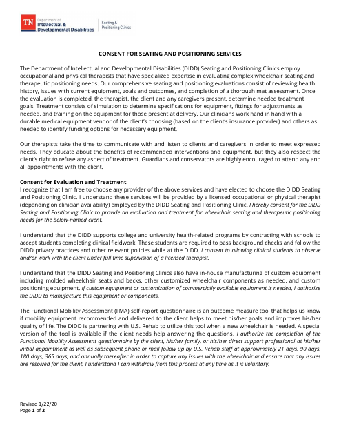 Consent for Seating and Positioning Services - Tennessee Download Pdf