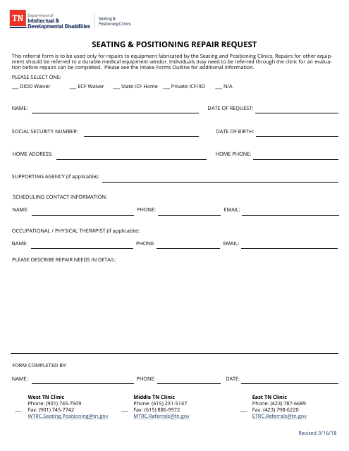 Seating & Positioning Repair Request - Tennessee Download Pdf