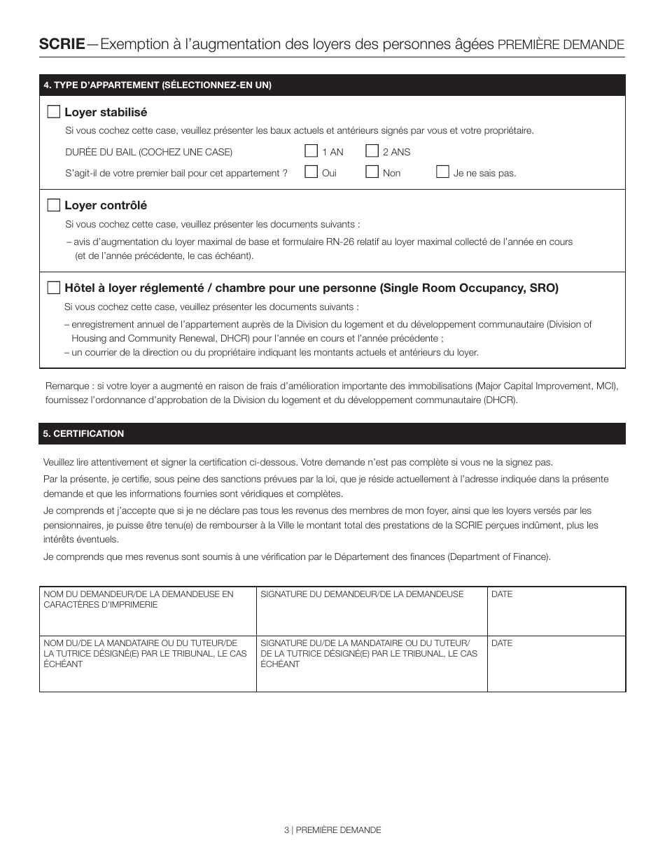 New York City Senior Citizen Rent Increase Exemption Initial Application Download Printable Pdf 4351
