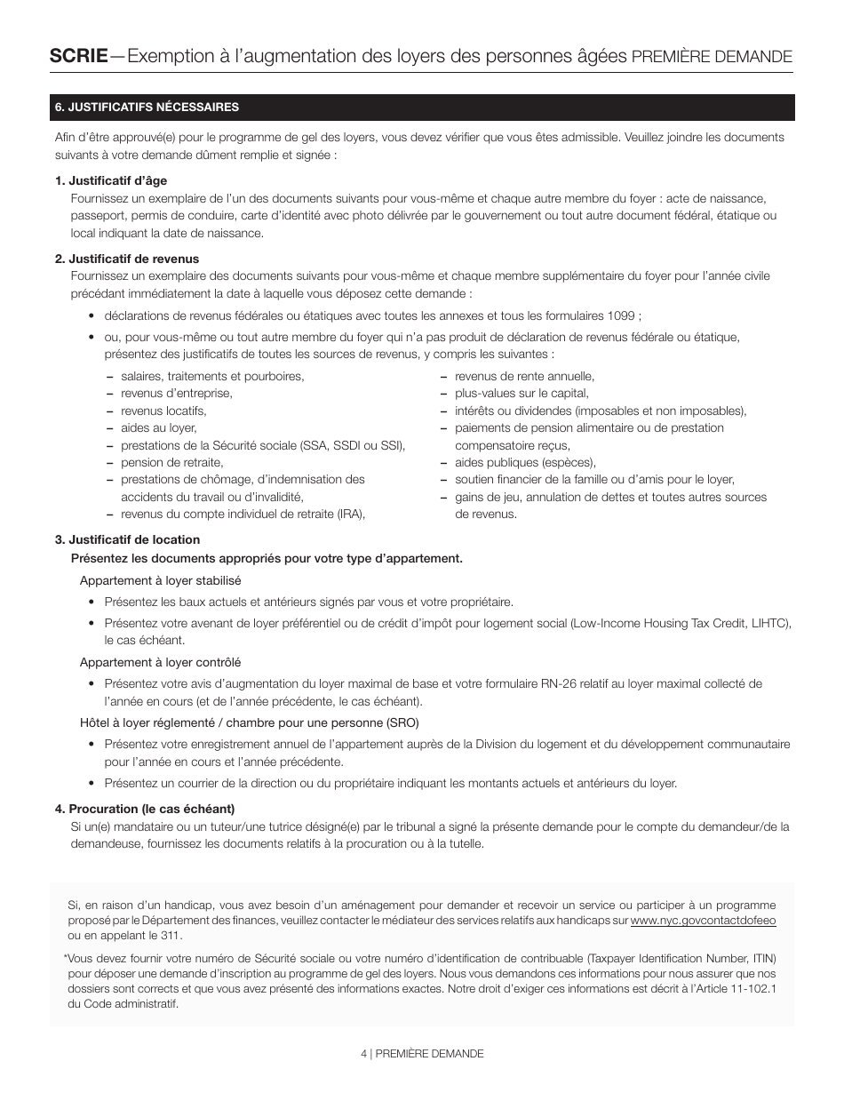 Senior Citizen Rent Increase Exemption Initial Application - New York City (French), Page 4