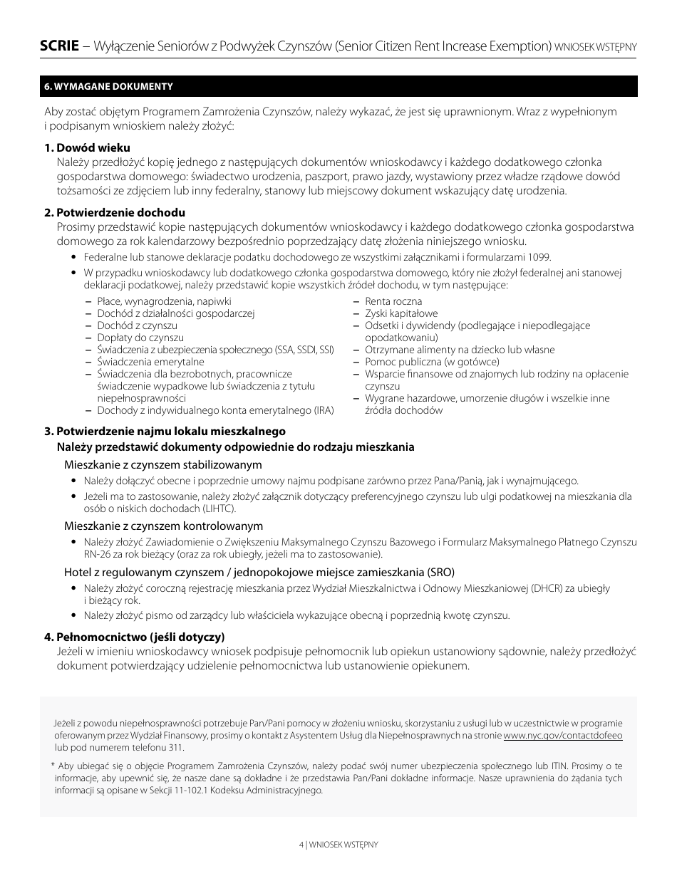 Senior Citizen Rent Increase Exemption Initial Application - New York City (Polish), Page 4
