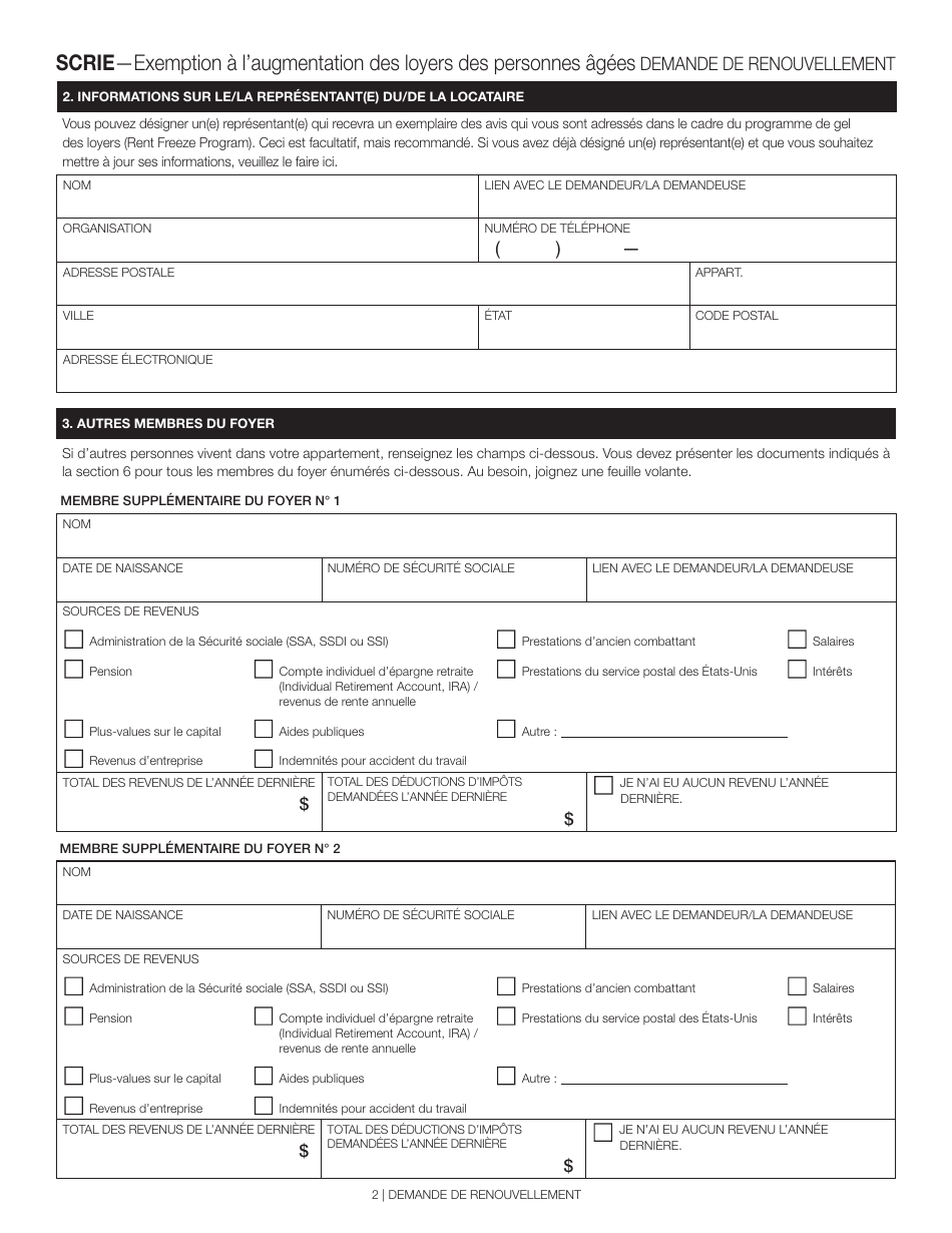 Senior Citizen Rent Increase Exemption Renewal Application - New York City (French), Page 2