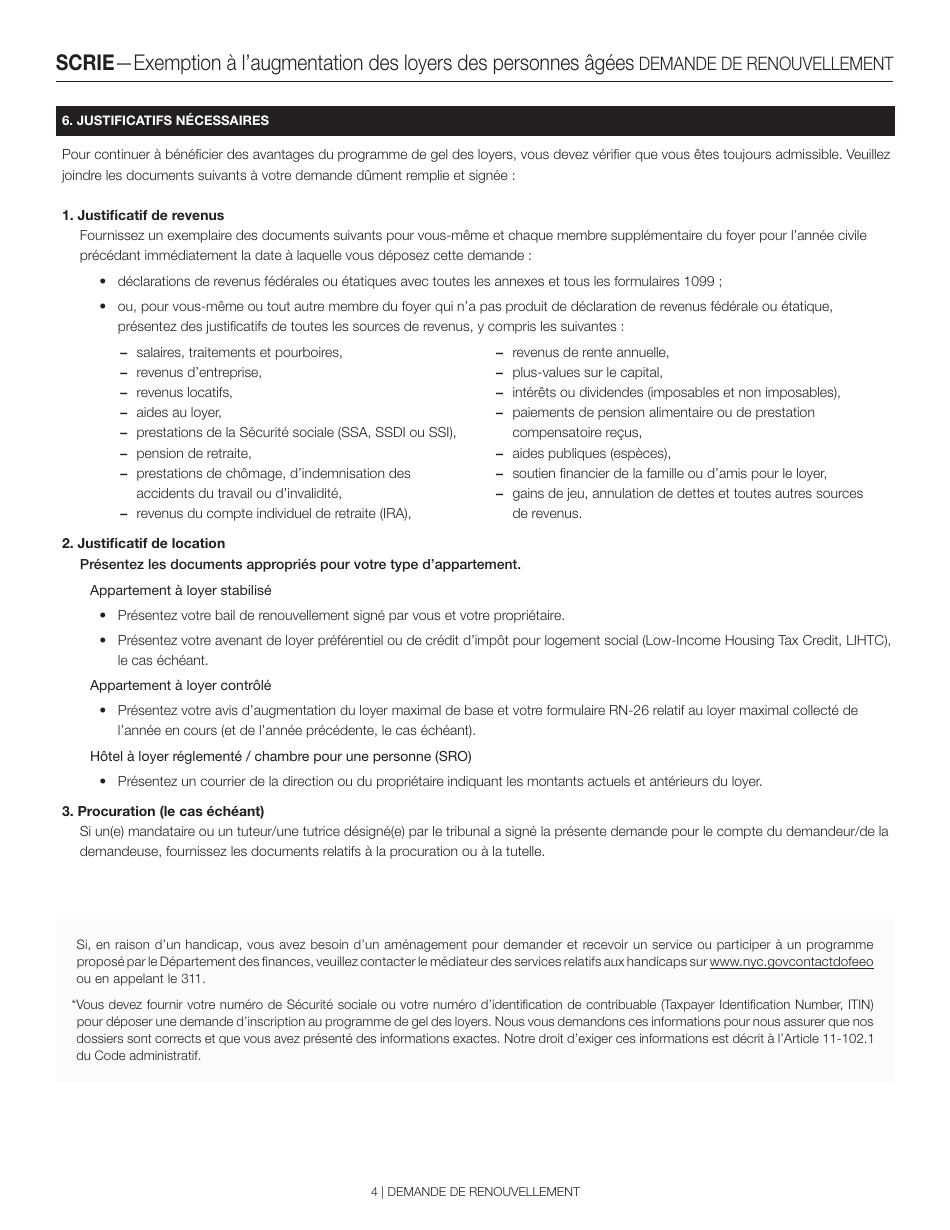 Senior Citizen Rent Increase Exemption Renewal Application - New York City (French), Page 4