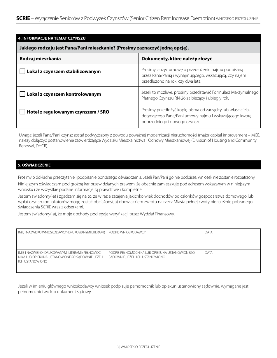 Senior Citizen Rent Increase Exemption Renewal Application - New York City (Polish), Page 3
