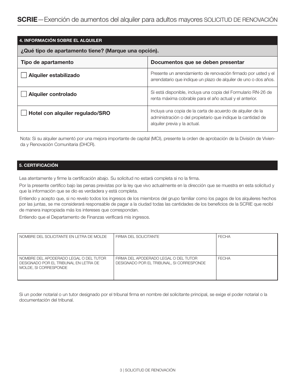 Exencion De Aumentos Del Alquiler Para Adultos Mayores Solicitud De Renovacion - New York City (Spanish), Page 3