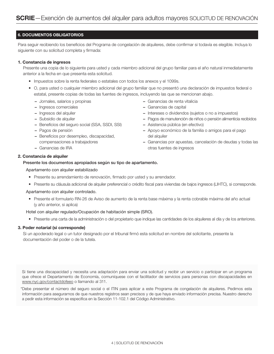 Exencion De Aumentos Del Alquiler Para Adultos Mayores Solicitud De Renovacion - New York City (Spanish), Page 4