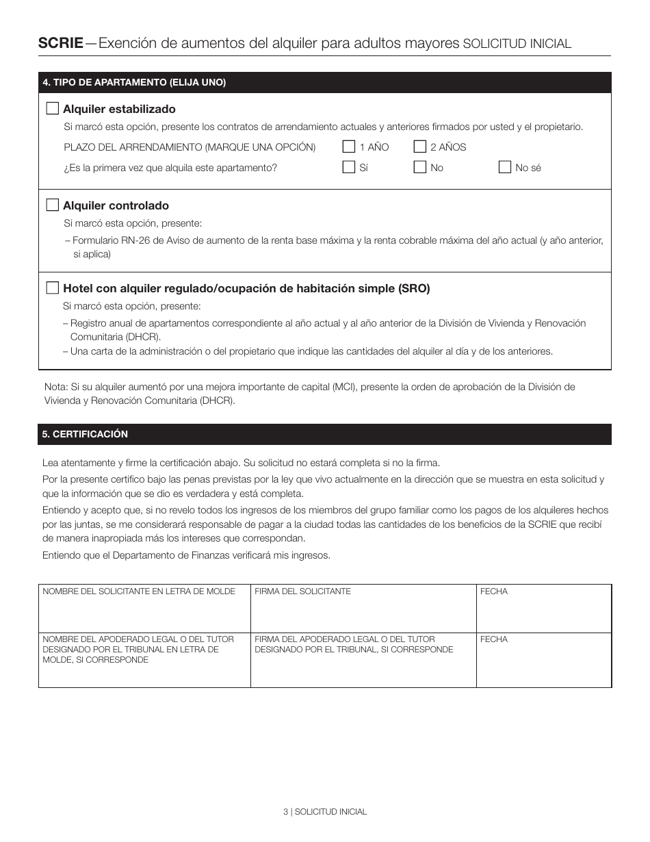 Exencion De Aumentos Del Alquiler Para Adultos Mayores Solicitud Inicial - New York City (Spanish), Page 3