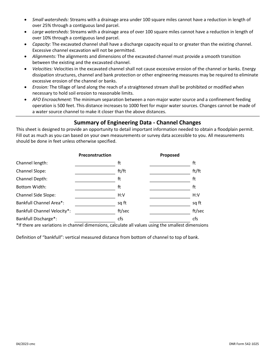 DNR Form 542-1025 Channel Changes Guidance Document - Flood Plain Management Program - Iowa, Page 2