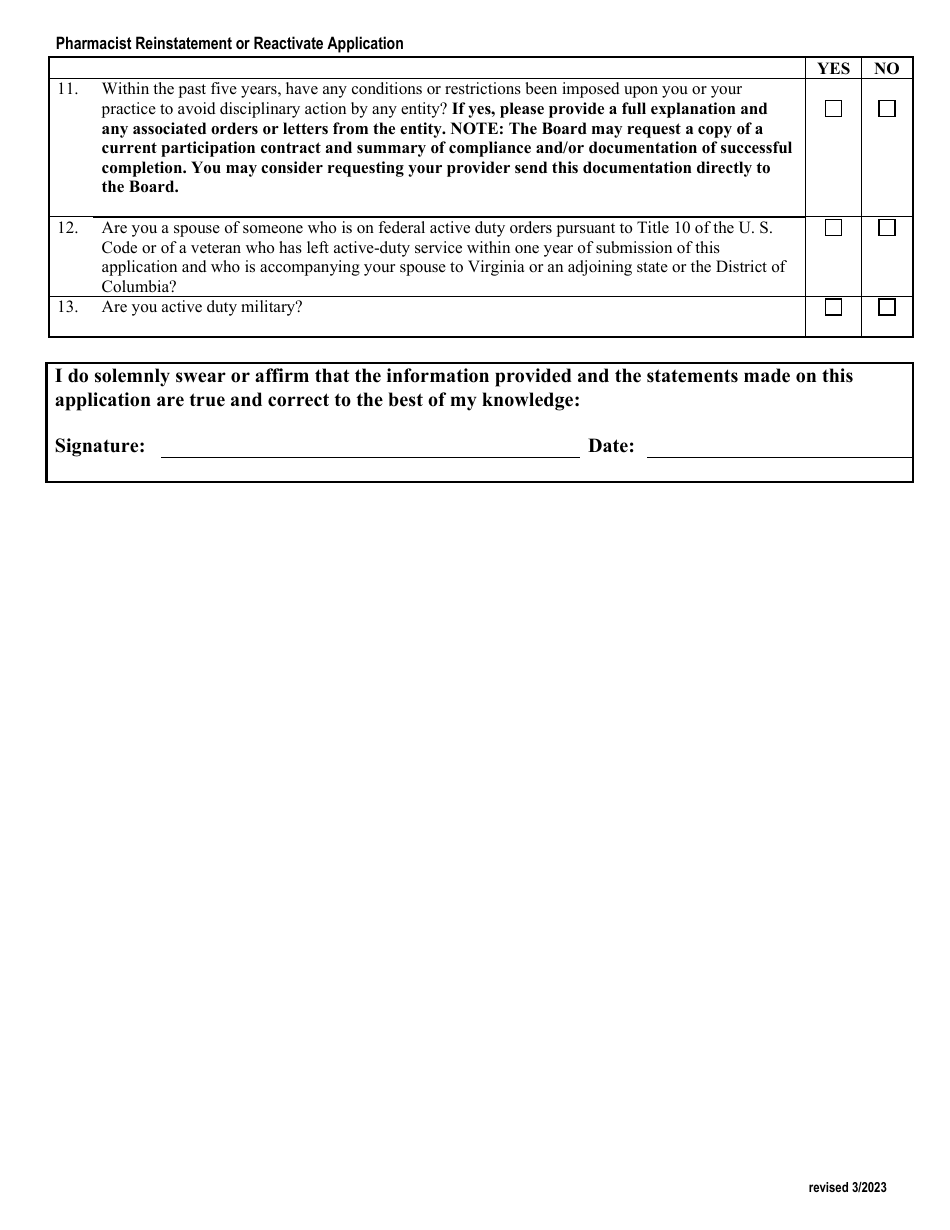 Application to Reinstate or Reactivate a Pharmacist License - Virginia, Page 4