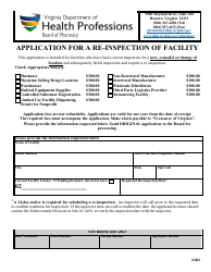 Document preview: Application for a Re-inspection of Facility - Virginia