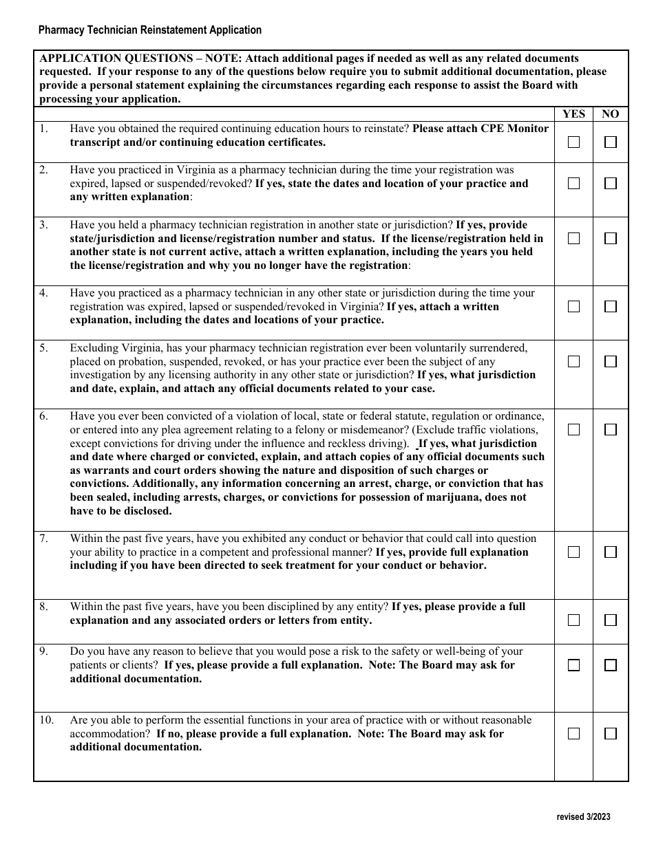Application to Reinstate a Pharmacy Technician Registration - Virginia, Page 3